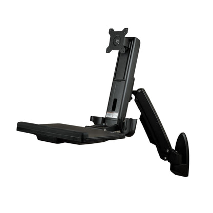 StarTech.com Wall Mount Workstation - Articulating Full Motion Standing Desk with Ergonomic Height Adjustable Monitor & Keyboard Tray Arm - Mouse & Scanner Holders - Single VESA Display