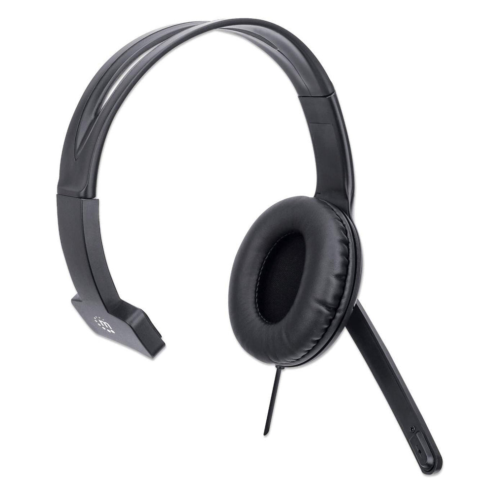 Manhattan Mono Over-Ear Headset (USB), Microphone Boom (padded), Retail Box Packaging, Adjustable Headband, In-Line Volume Control, Ear Cushion, USB-A for both sound and mic use, cable 1.5m, Three Year Warranty