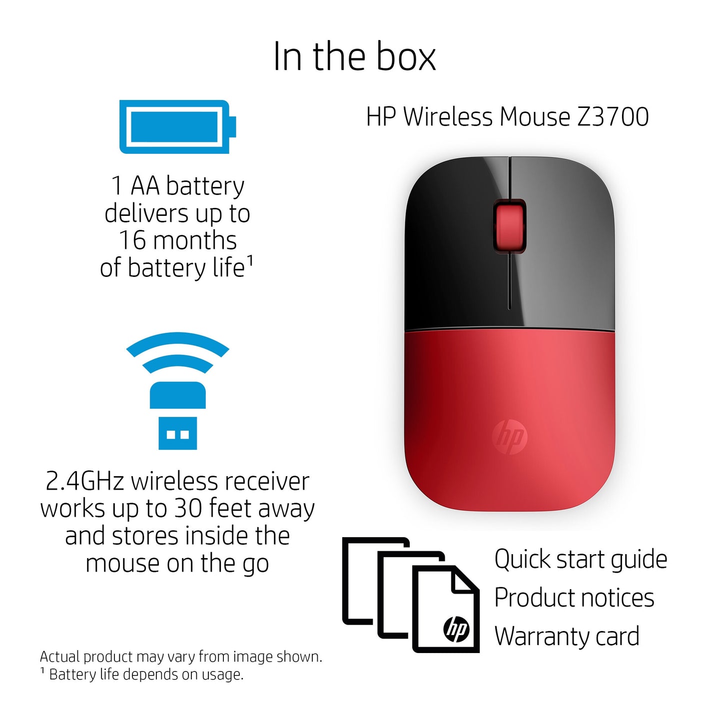 HP Z3700 Red Wireless Mouse