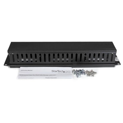StarTech.com Horizontal 2U Server Rack Cable Management Finger Duct w/ Cover - 19" Network Rack Wire Duct Raceway Panel - Slotted Wire Duct