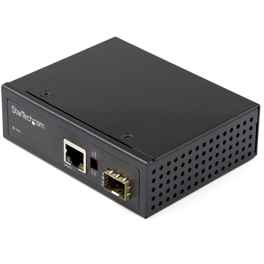 StarTech.com Industrial Fiber to Ethernet Media Converter - 10/100/1000 Mbps SFP to RJ45/Cat6 - Singlemode/Multimode Optical Fiber to Copper Gigabit Network - 12-56V DC - IP-30/ -40 to +75C