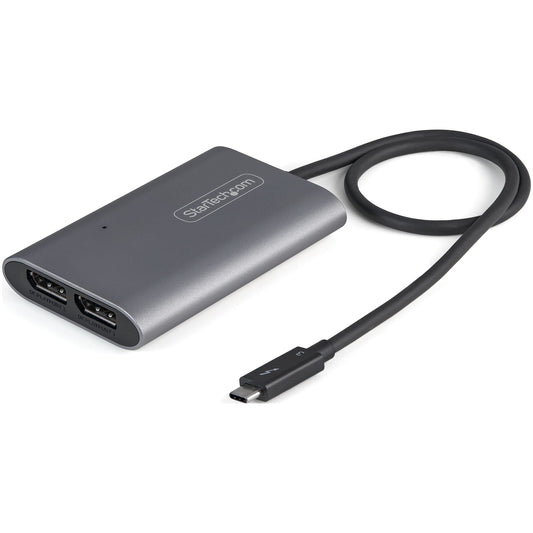 StarTech.com Thunderbolt to Dual DisplayPort Adapter DP 1.4, Dual 4K 60Hz or Single 8K/5K Thunderbolt to DP Converter, 2x DisplayPort Monitor Video Display Adapter - Mac & Windows