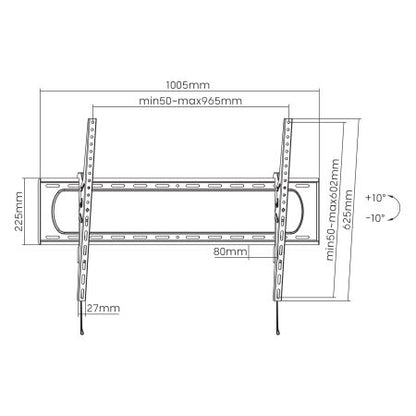 Manhattan Wall Mount for TV & Monitors (Tilt), For screens: 60" to 120", VESA compatibility: all between 50x50mm to 900x600mm - check the dimensions of the four mounting holes on back of screen to ensure it fits, Max 120kg, Black, LFD, Bracket