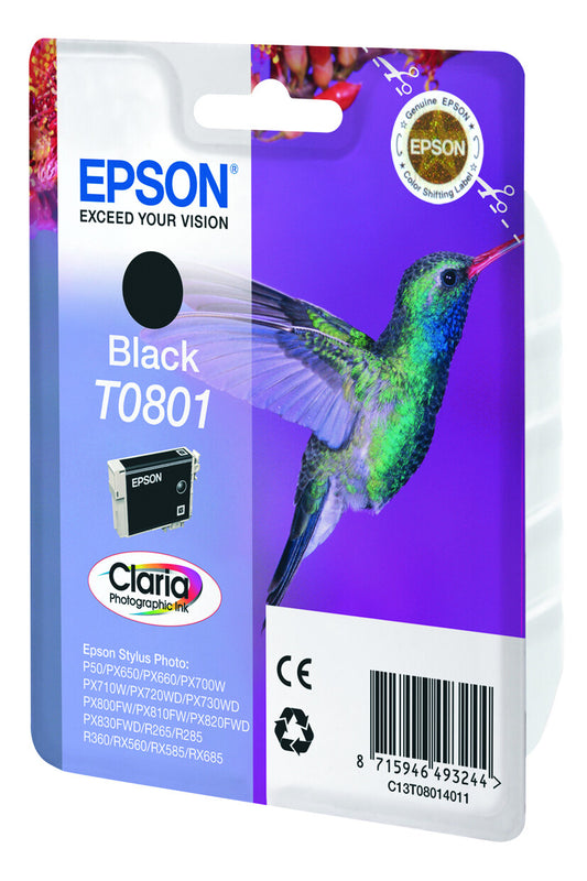 Epson Hummingbird Singlepack Black T0801 Claria Photographic ink cartridge