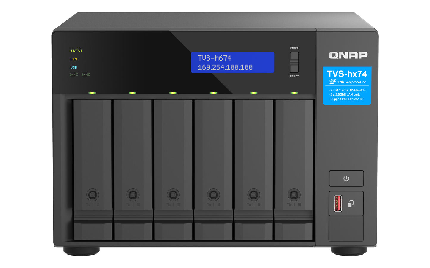 QNAP TVS-h674 NAS Tower Intel® Core™ i3 i3-12100 16 GB DDR4 0 TB QuTS hero Black