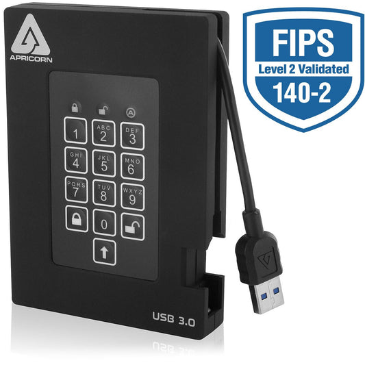 Apricorn Aegis Padlock Fortress external hard drive, 2TB, USB 3.2 Gen 1 (3.1 Gen 1), Black