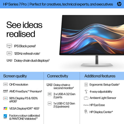 HP Series 7 Pro 27 inch QHD Monitor - 727pq PVC Free