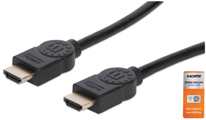 Manhattan HDMI Cable with Ethernet, 4K@60Hz (Premium High Speed), 1.8m, Male to Male, Black, Equivalent to HDMM2MP (except 20cm shorter), Ultra HD 4k x 2k, Fully Shielded, Gold Plated Contacts, Lifetime Warranty, Polybag