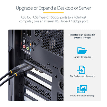 StarTech.com 5-Port USB PCIe Card, USB 3.2 10Gbps, PCI Express Card with 4x USB-C Ports, 1x USB-A Internal Port, USB PCIe Controller Card, Windows/macOS/Linux