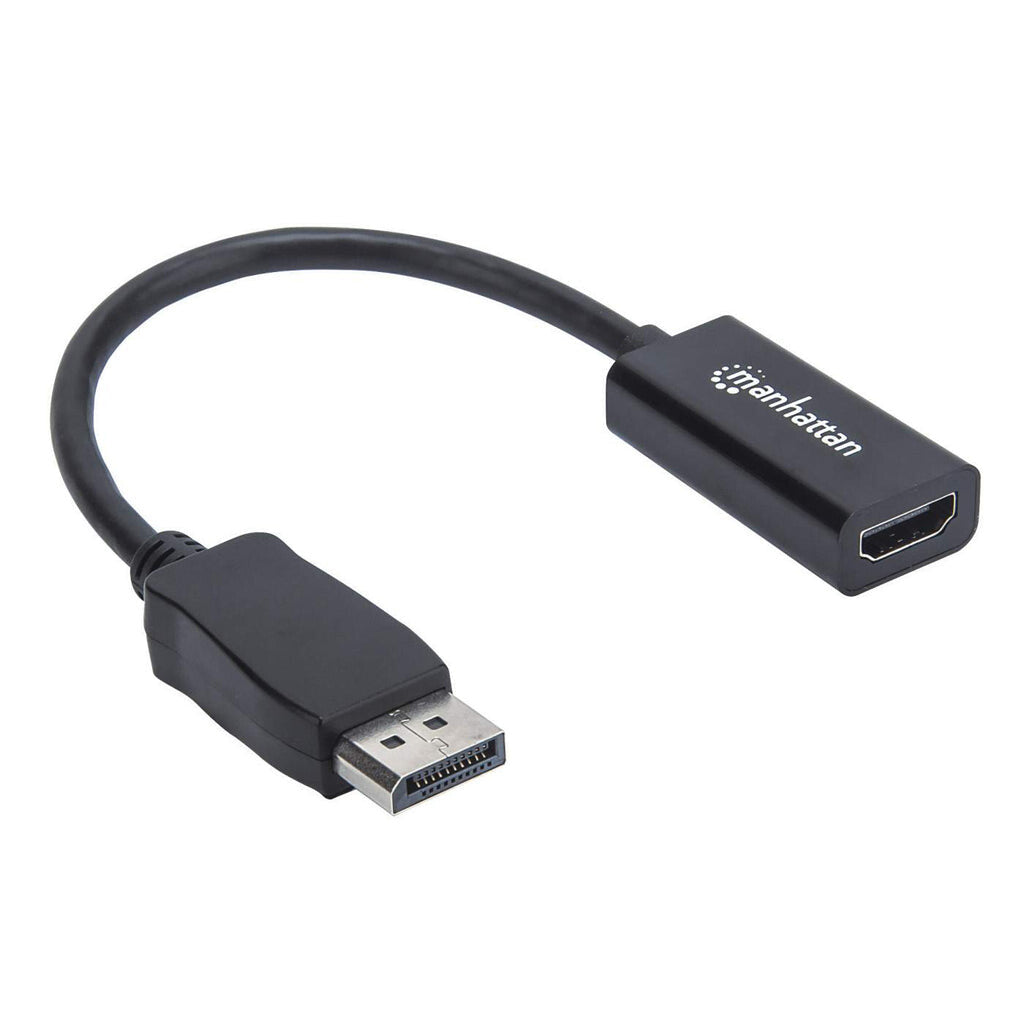 Manhattan DisplayPort 1.1 to HDMI Adapter, 1080p@60Hz, 15cm, Male to Female, Passive, Requires DP++, DP With Latch, Black, Not Bi-Directional, Three Year Warranty, Equivalent to DP2HDMI