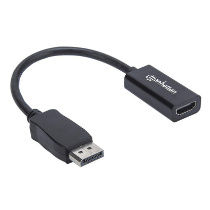Manhattan DisplayPort 1.1 to HDMI Adapter, 1080p@60Hz, 15cm, Male to Female, Passive, Requires DP++, DP With Latch, Black, Not Bi-Directional, Three Year Warranty, Equivalent to DP2HDMI
