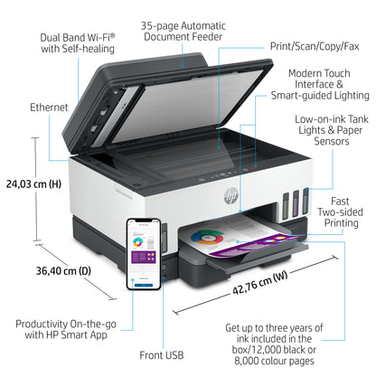 HP Smart Tank 7605 Wireless All-in-One Color Printer, Two-sided printing; Copier, Scanner