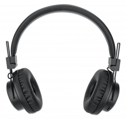 Manhattan Bluetooth On-Ear Headset, Microphone, FM Radio, Integrated Controls, 8 hour usage time, Max Range 10m, MicroSD Card slot, 3.5mm Aux port, Bluetooth v5.0, USB-A charging cable included, Three Year Warranty