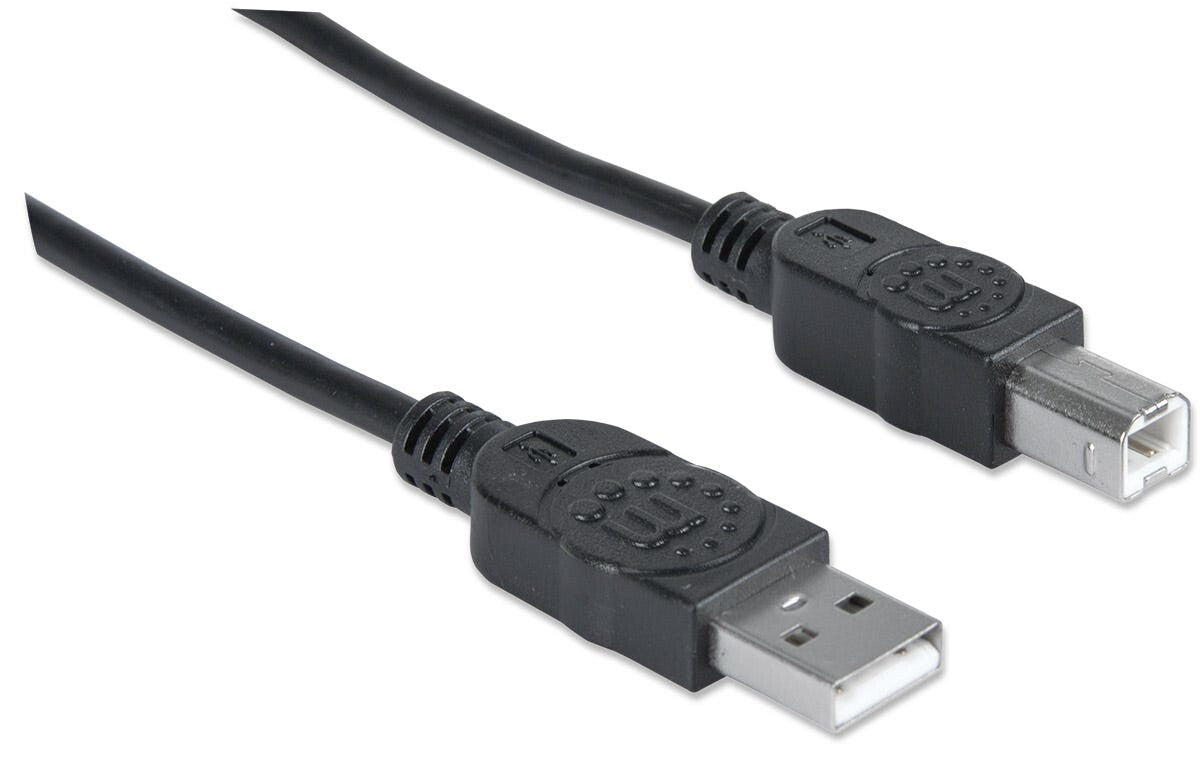 Manhattan USB-A to USB-B Cable, 3m, Male to Male, 480 Mbps (USB 2.0), Equivalent to USB2HAB3M, Hi-Speed USB, Black, Lifetime Warranty, Polybag