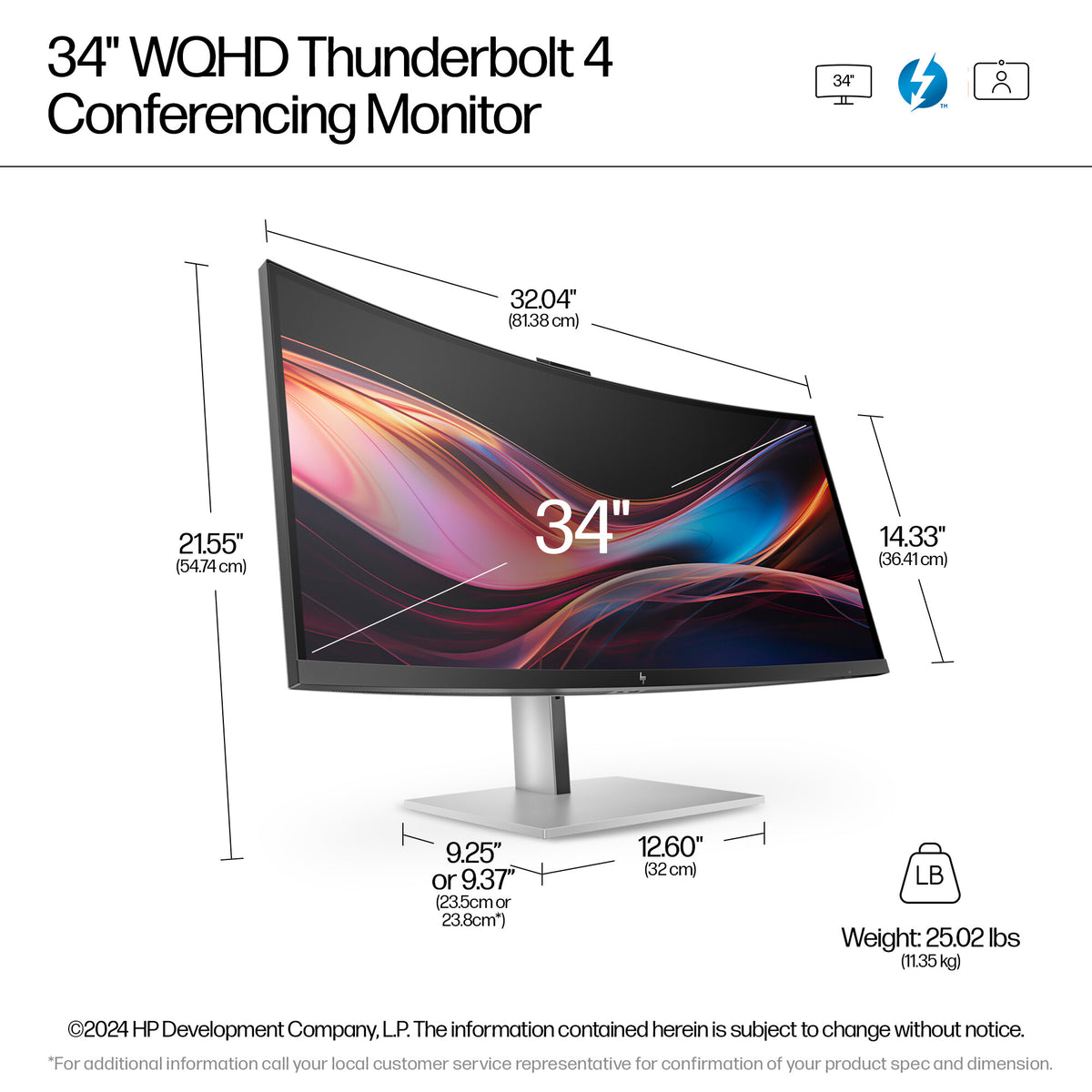 HP Series 7 Pro 34 inch WQHD Conferencing Monitor - 734pm