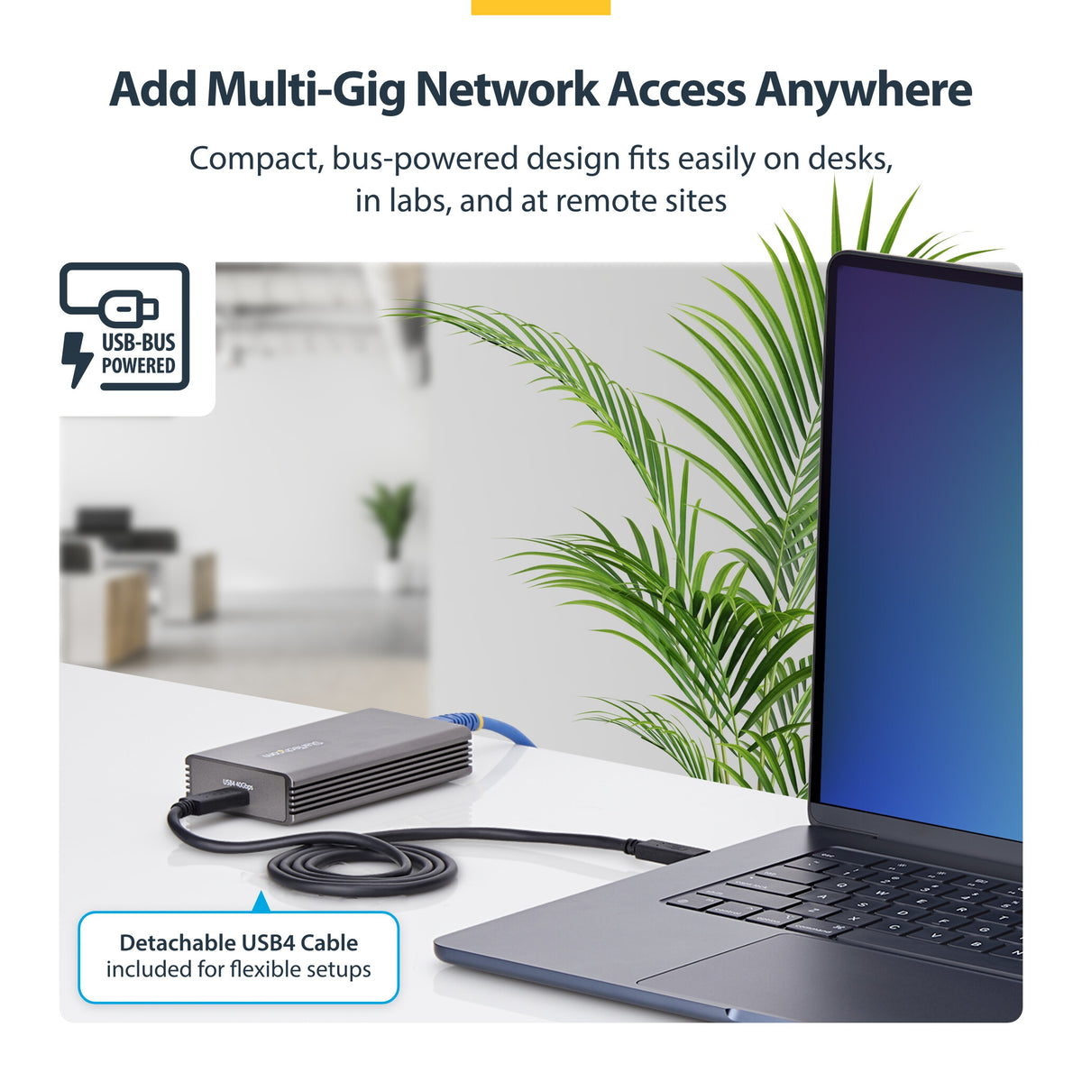 StarTech.com USB4 to Ethernet Adapter, 10GbE, Multi-Gigabit, Thunderbolt Compatible, 10GBASE-T/5G/2.5G NIC, 10G Ethernet Adapter, 0.5m USB4 Cable, Win/Mac, TAA