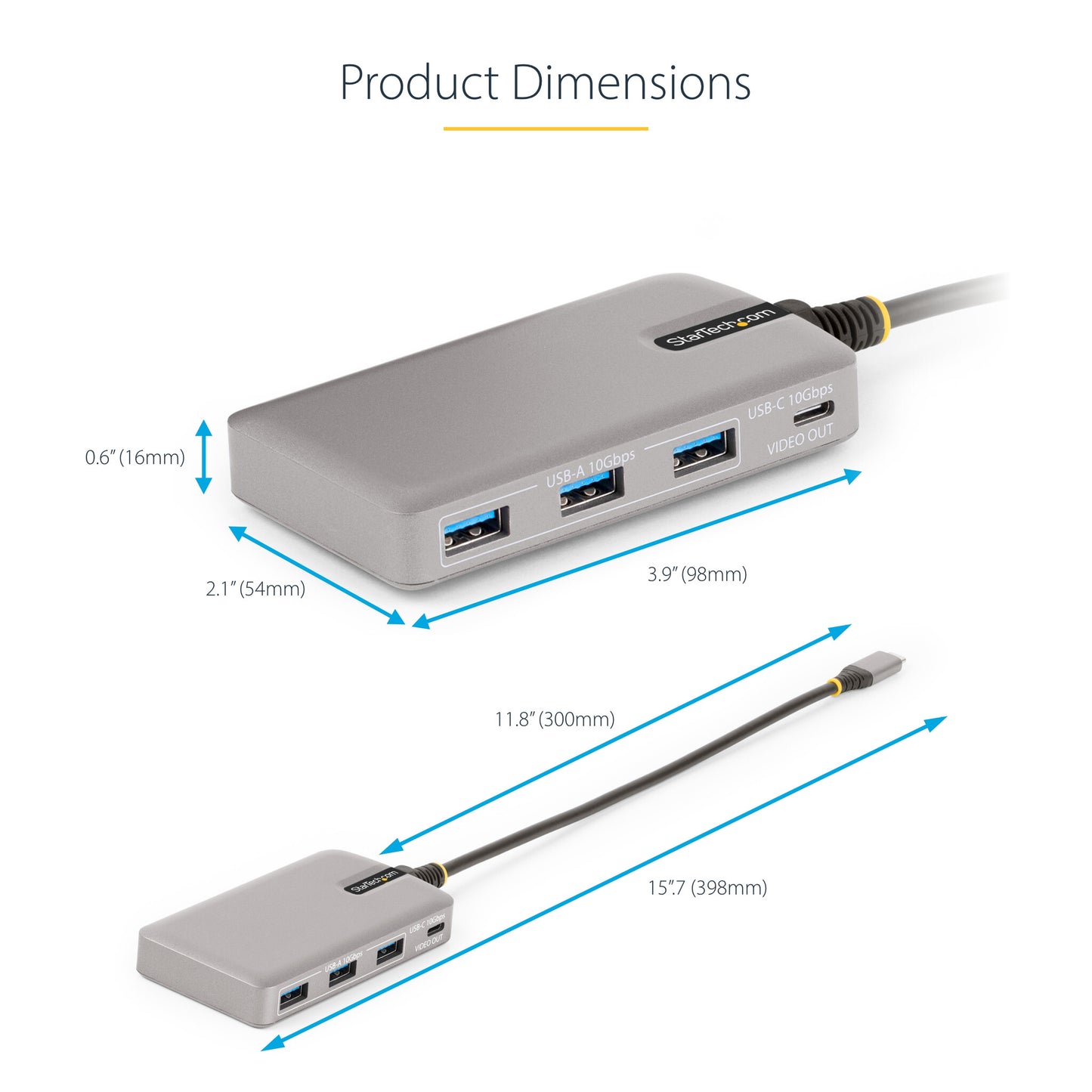 StarTech.com 4-Port USB-C Hub with USB-C DP Alt Mode Video Output 4K 60Hz - 3x USB-A, 1x USB Type-C, 100W Power Delivery Pass-Through, USB 3.2 10Gbps, 1ft/30cm Cable, Portable USB Hub