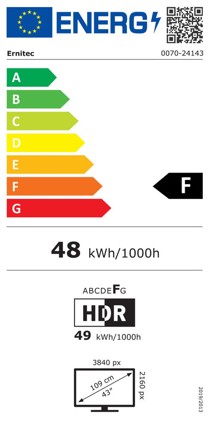 Ernitec 0070-24143 LED display 109.2 cm (43") 3840 x 2160 pixels 4K Ultra HD Black