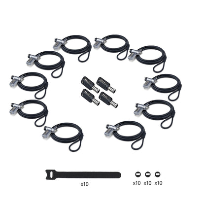 StarTech.com 10-Pack 3-in-1 Dual-Access Laptop Lock, 6.6ft (2m) Keyed Alike/Combination Security Cable Lock for Noble Wedge®/Nano/K-Slot; Anti-Theft, TAA