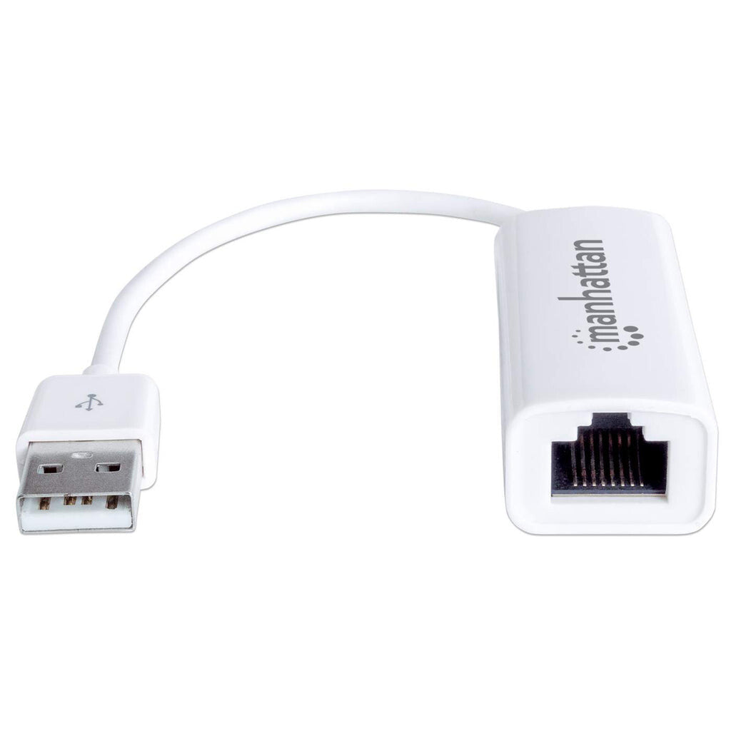 Manhattan USB-A Fast Ethernet Adapter, 10/100 Mbps Network, 480 Mbps (USB 2.0), Hi-Speed USB, RJ45, White, Three Year Warranty, Blister