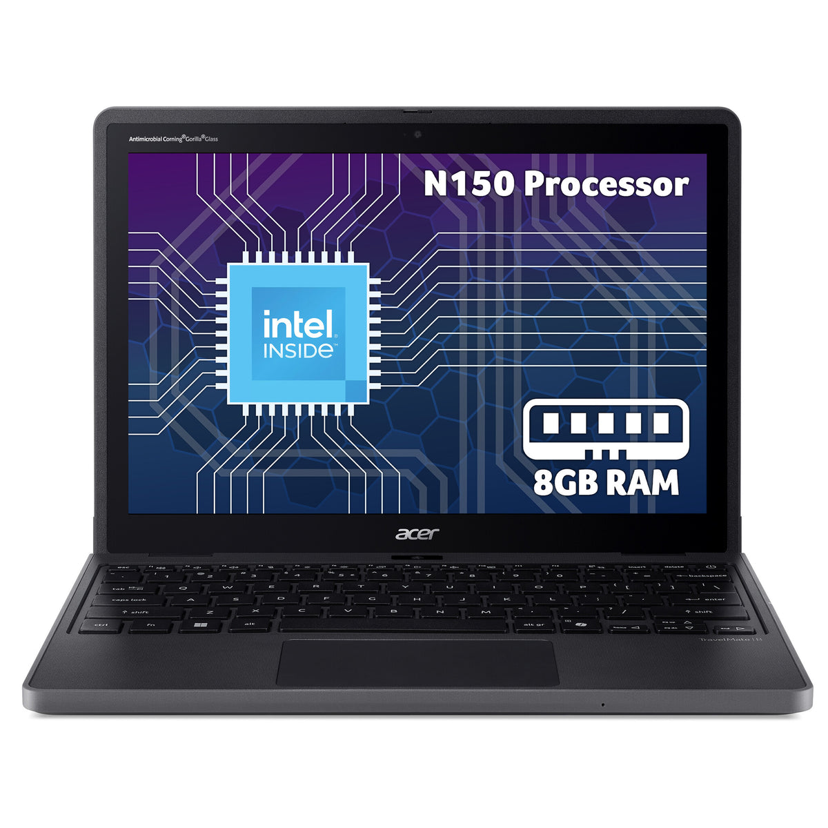 Acer TravelMate Spin B3 B3 Spin 12 convertible laptop (TMB312RN-31) - Intel N150, 8GB RAM, 256GB SSD, 12.2" WUXGA touchscreen, Windows 11