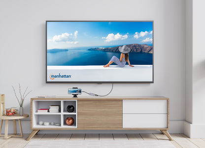 Manhattan USB-C Dock/Hub, Ports (x3): HDMI, USB-A and USB-C, With Power Delivery (100W) to USB-C Port (Note additional USB-C wall charger and USB-C cable needed), HDMI: 4k@60Hz, USB-A: 5 Gbps USB 3.2 Gen1 aka USB 3.0, Universal for all devices, Cable 11cm