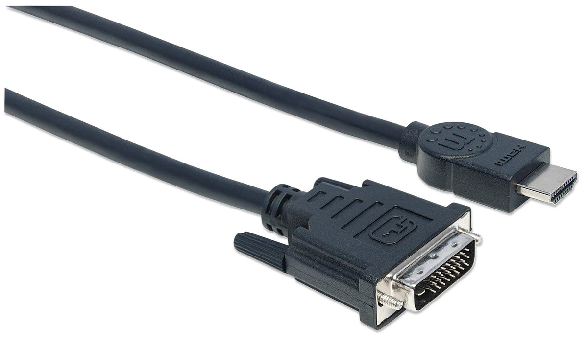 Manhattan HDMI to DVI-D 24+1 Cable, 3m, Black, Lifetime Warranty, Equivalent to HDDVIMM3M