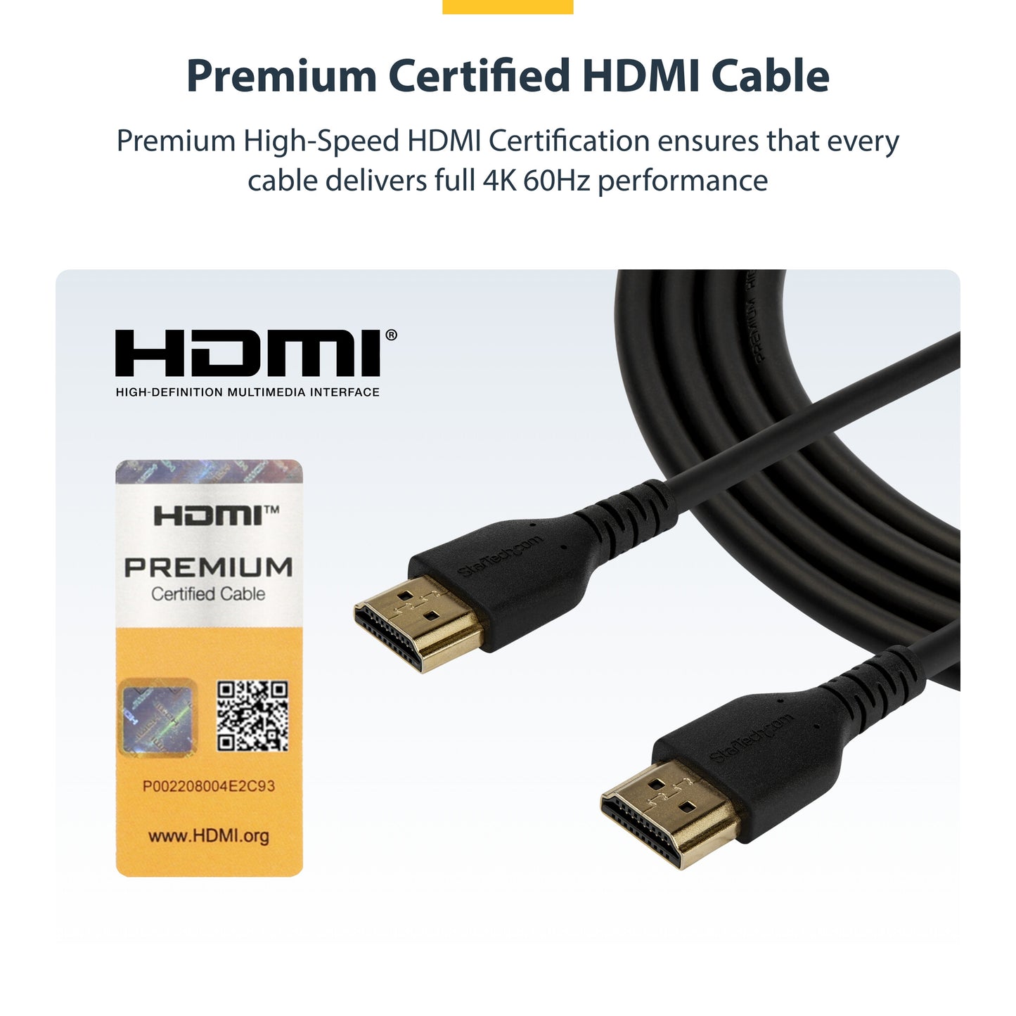 StarTech.com 5ft (1.5m) Slim HDMI 2.0 Cable, Flexible Premium Certified HDMI Cord with Ethernet, UHD 4K 60Hz HDR10, Durable Aramid Fiber Design with TPE Jacket