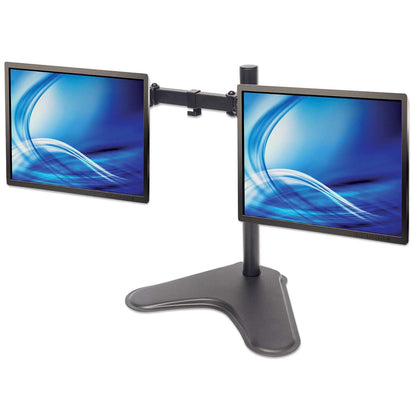 Manhattan TV & Monitor Mount, Desk, Double-Link Arms, 2 screens, Screen Sizes: 10-27", Black, Stand Assembly, Dual Screen, VESA 75x75 to 100x100mm, Max 8kg (each), Lifetime Warranty