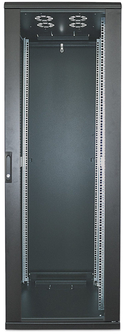 Intellinet Network Cabinet, Free Standing (Standard), 42U, Usable Depth 123 to 373mm/Width 503mm, Black, Flatpack, Max 1500kg, Server Rack, IP20 rated, 19", Steel, Multi-Point Door Lock, One Lock Per Side Panel, Three Year Warranty