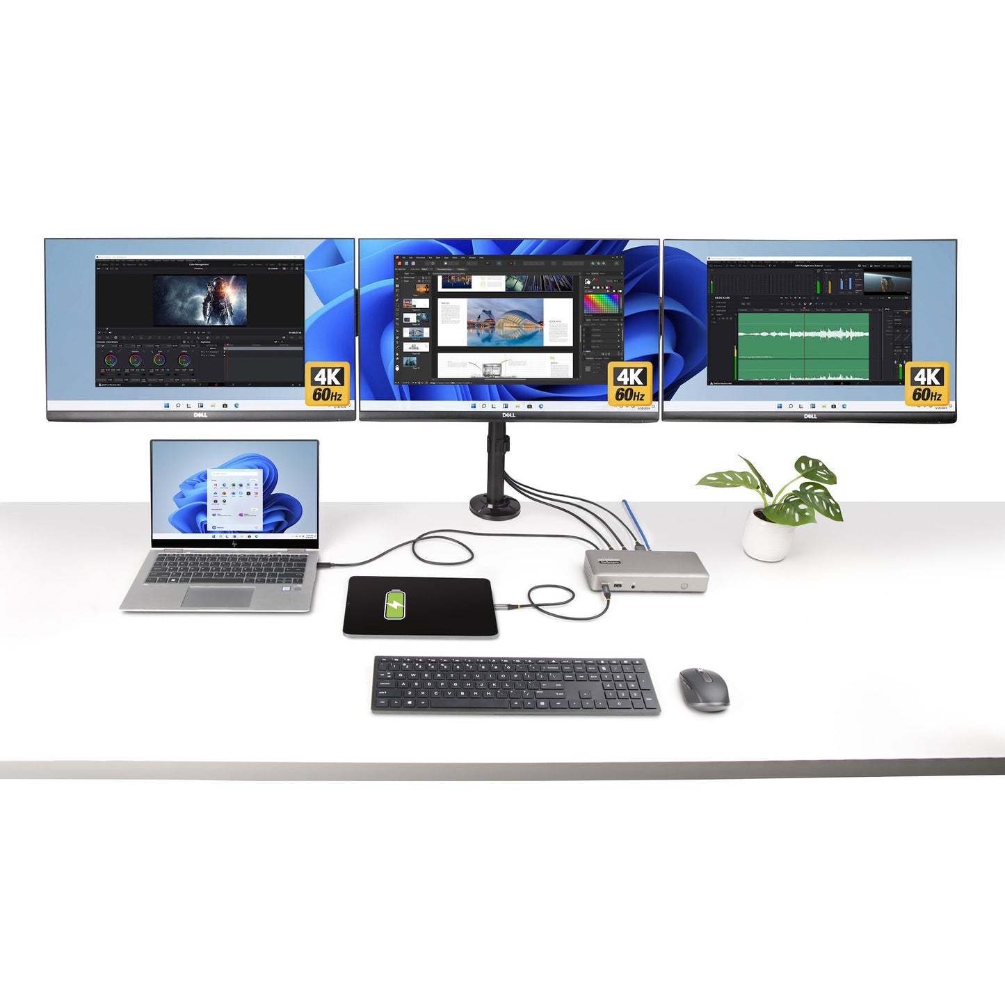 StarTech.com Triple-Monitor USB4 Docking Station, 4K 60Hz HDMI or DisplayPort, 100W Laptop Charging, 2.5GbE, USB-C Multi-Monitor Dock, Driverless