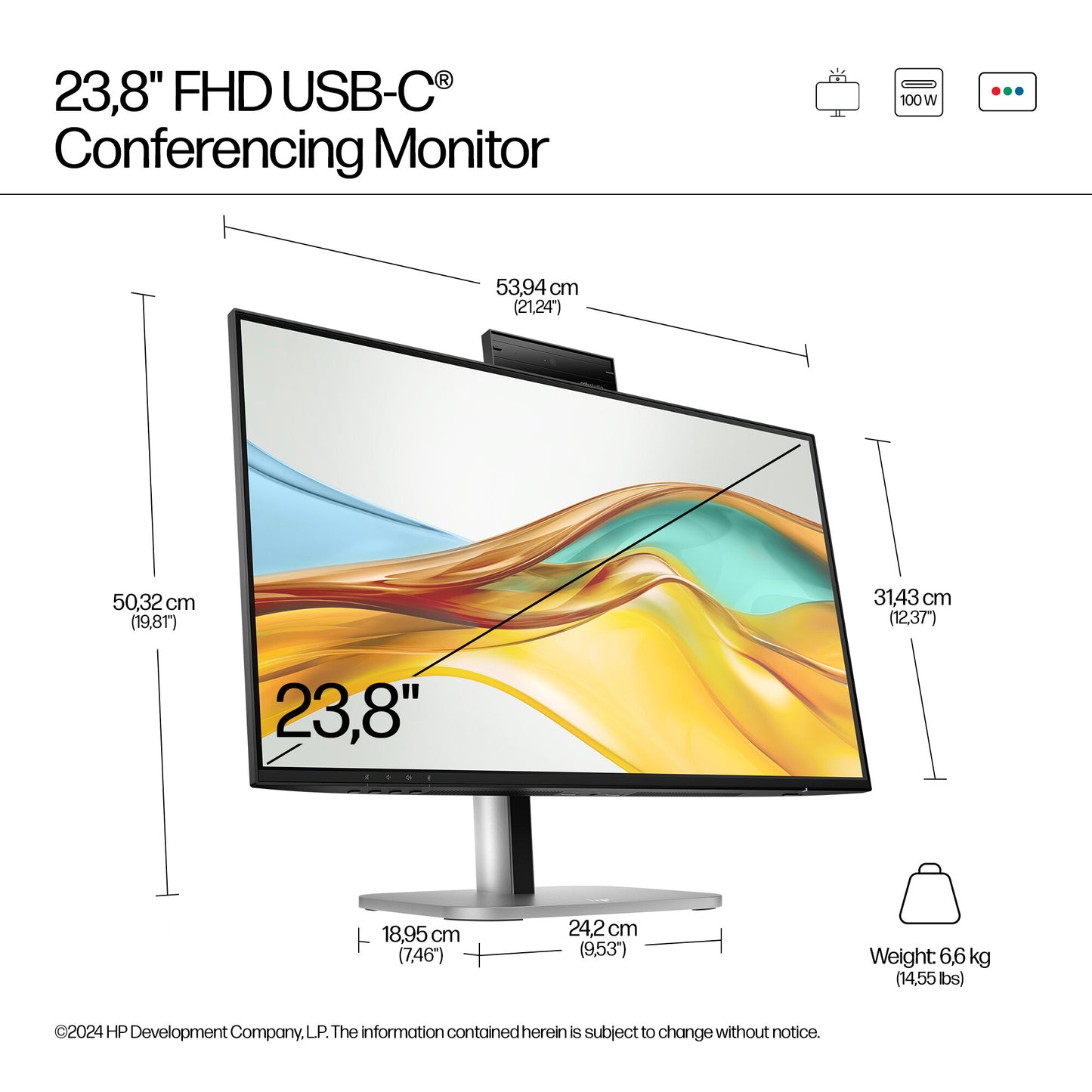 HP Series 5 Pro 23.8 inch FHD USB-C Conferencing Monitor - 524pm PVC Free