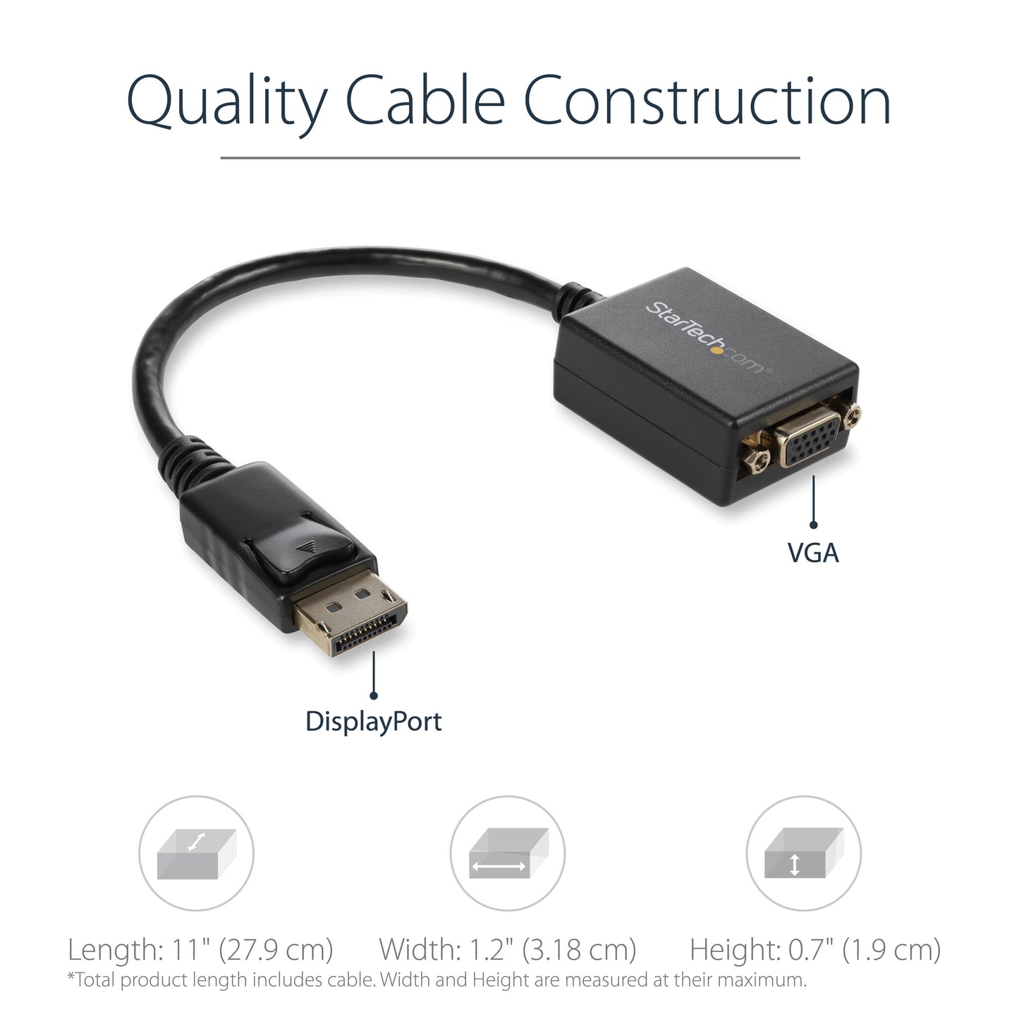 StarTech.com DisplayPort to VGA Adapter - Active DP to VGA Converter - 1080p Video - DisplayPort Certified - DP/DP++ Source to VGA Monitor Cable Adapter Dongle - Latching DP Connector