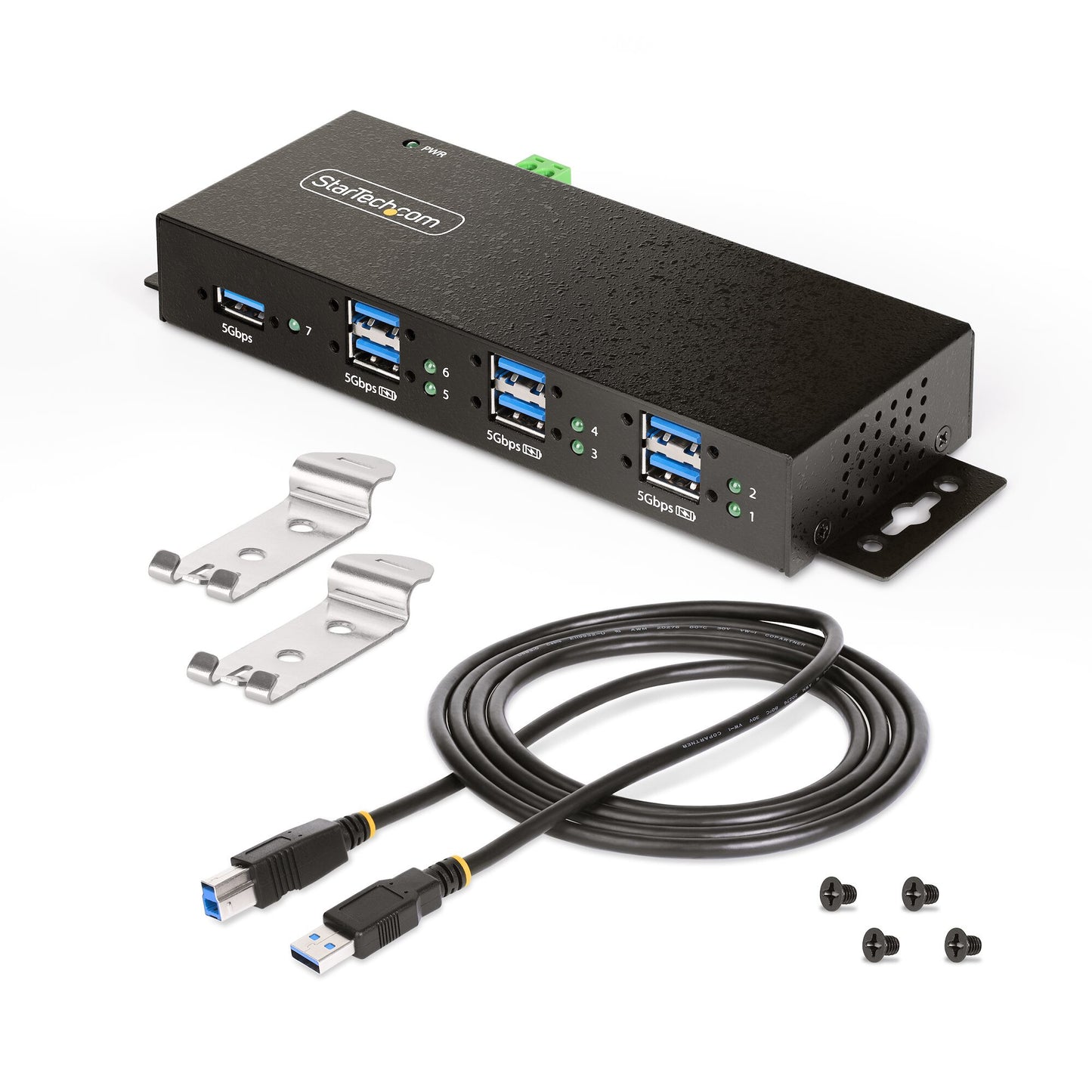 StarTech.com 7-Port Managed USB Hub with 7x USB-A, Heavy Duty with Metal Industrial Housing, ESD & Surge Protection, Wall/Desk/Din-Rail Mountable, USB 3.0/3.1/3.2 Gen 1 5Gbps - TAA