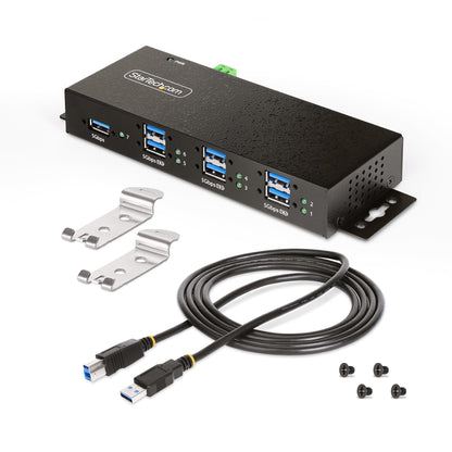 StarTech.com 7-Port Managed USB Hub with 7x USB-A, Heavy Duty with Metal Industrial Housing, ESD & Surge Protection, Wall/Desk/Din-Rail Mountable, USB 3.0/3.1/3.2 Gen 1 5Gbps - TAA