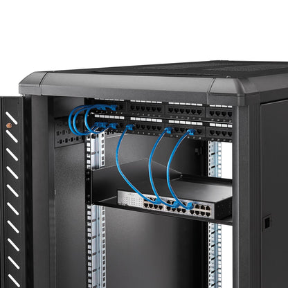 StarTech.com 2U Server Rack Shelf - Universal Rack Mount Cantilever Shelf for 19" Network Equipment Rack & Cabinet - Heavy Duty Steel – Weight Capacity 125lb/56kg - 18" Deep Tray, Black