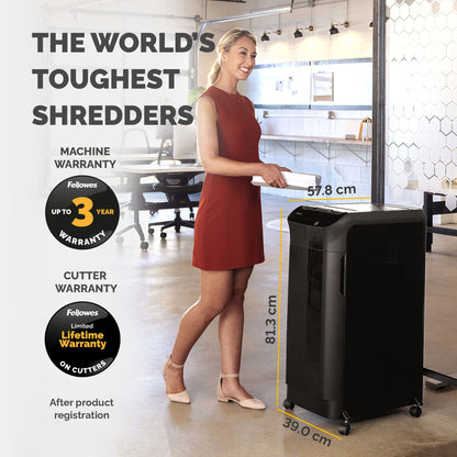 Fellowes Paper Shredder 350 Sheet Auto Feed Cross Cut Shredder AutoMax 350C Shredder with 68 Litre Bin High Security P4