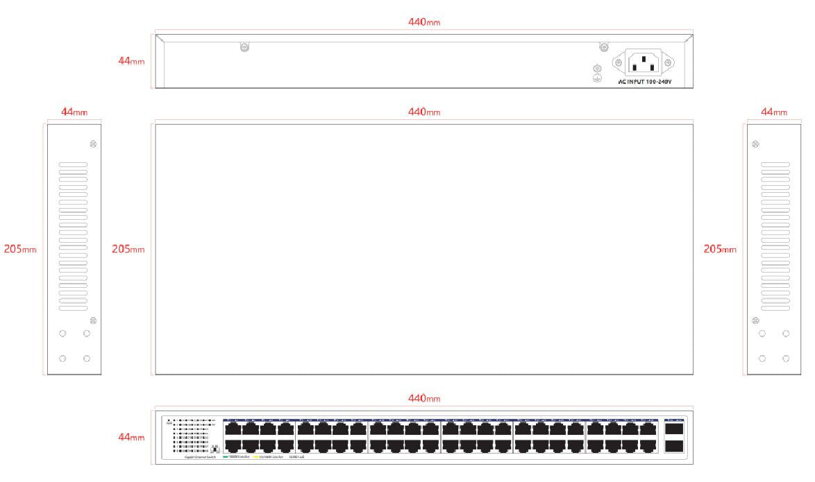 Lanview LVN-1UMOUNT-48PORT-2SFP-1G network switch Unmanaged Gigabit Ethernet (10/100/1000)