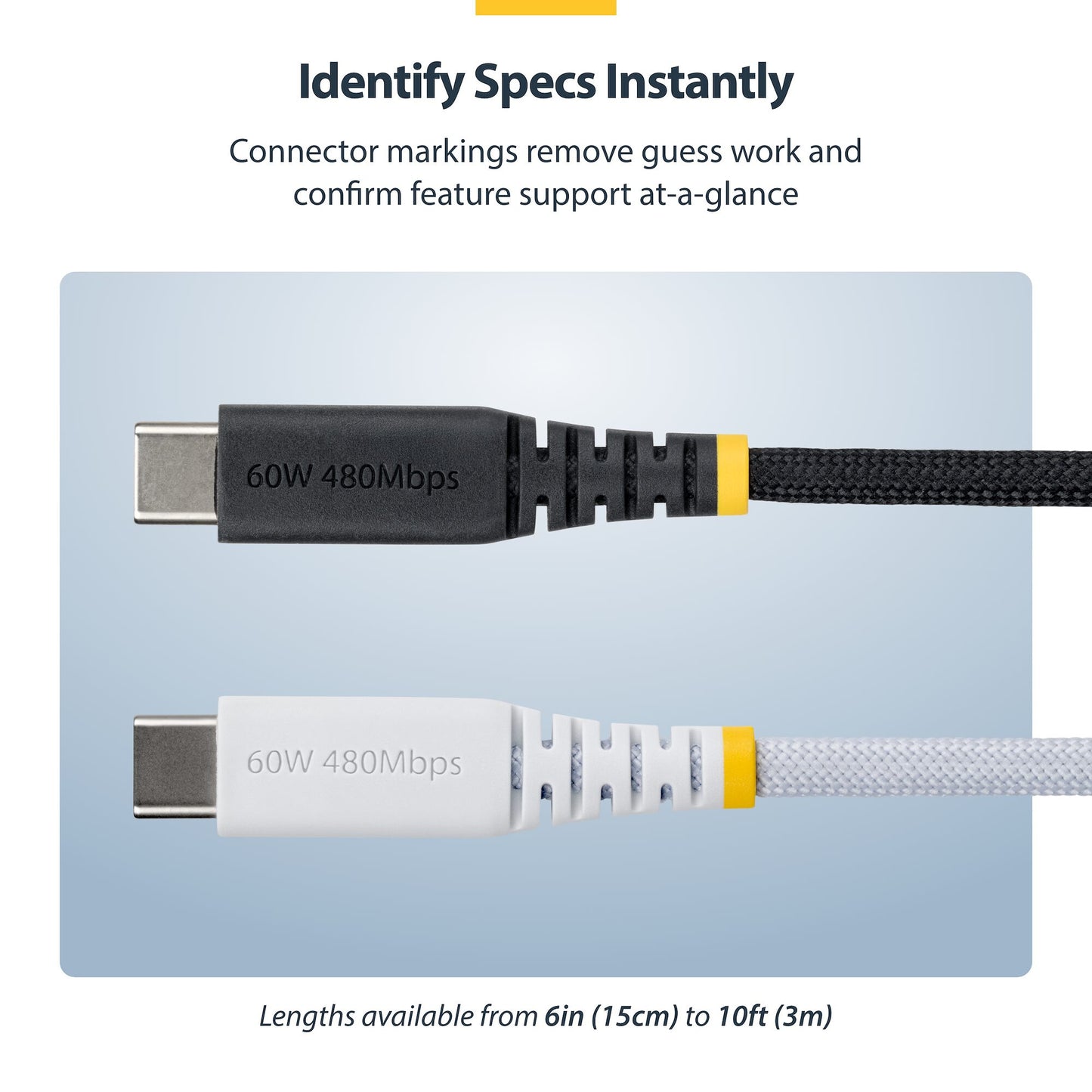StarTech.com 30cm (1ft) USB-C Charging Cable, 60W (3A) PD, Dual-Layer Braided Nylon/TPE Jacket, Rugged USB C Charging Cord, USB 2.0 Laptop Charger Cable
