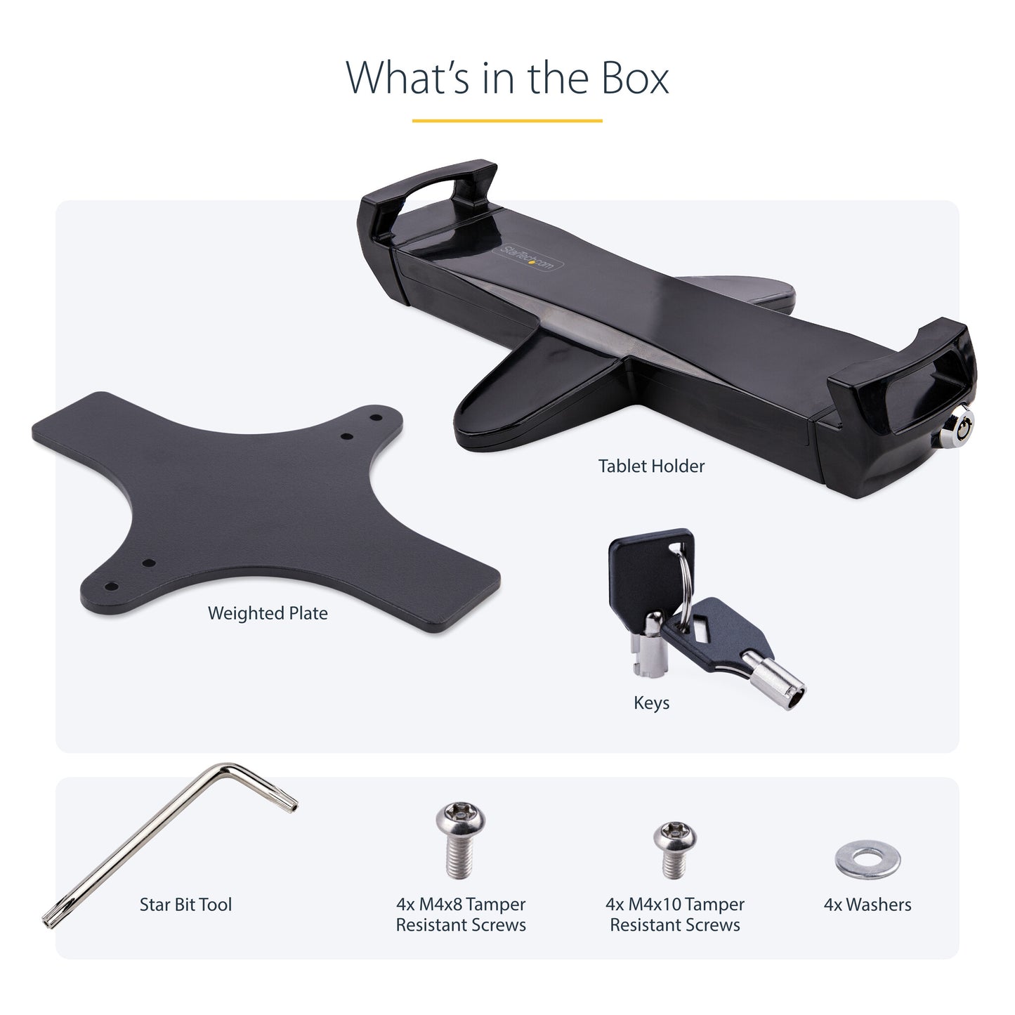 StarTech.com VESA Mount Adapter for Tablets 7.9 to 12.5in - Up to 2kg (4.4lb) - 75x75/100x100 VESA Patterns - Universal Anti-Theft Tablet VESA Mount Clamp - Secure Tablet Mount - Black