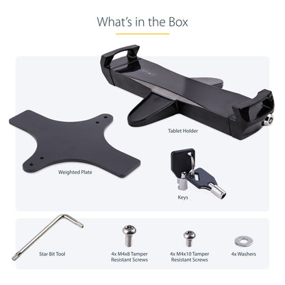 StarTech.com VESA Mount Adapter for Tablets 7.9 to 12.5in - Up to 2kg (4.4lb) - 75x75/100x100 VESA Patterns - Universal Anti-Theft Tablet VESA Mount Clamp - Secure Tablet Mount - Black