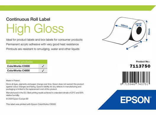 Epson High Gloss Label, Continuous Roll, 102mm x 33m