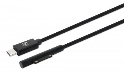 Manhattan USB-C to Microsoft Surface Charging Cable, 1.8m, Male to Male. 15V/3A, Black, Charge only - no data transmission, Lifetime Warranty