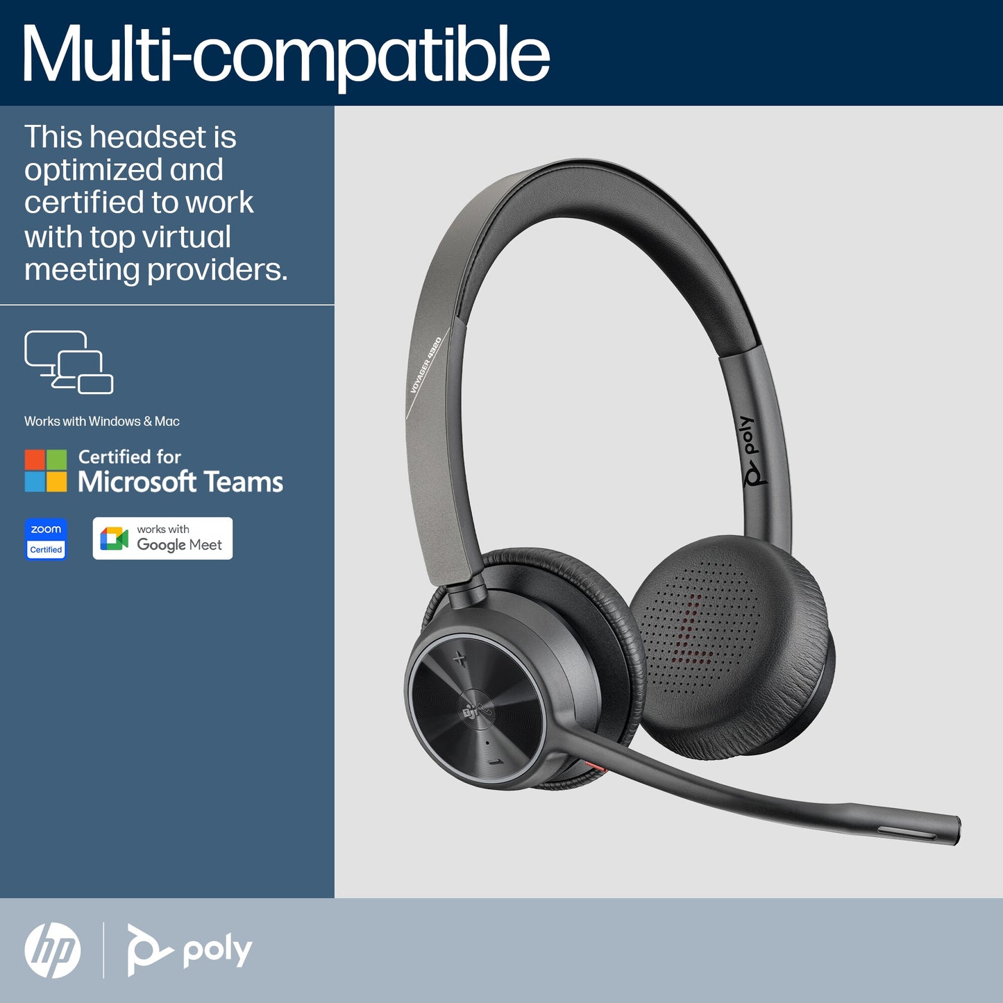POLY Voyager 4320-M Microsoft Teams Certified Headset +BT700 dongle +Charging Stand