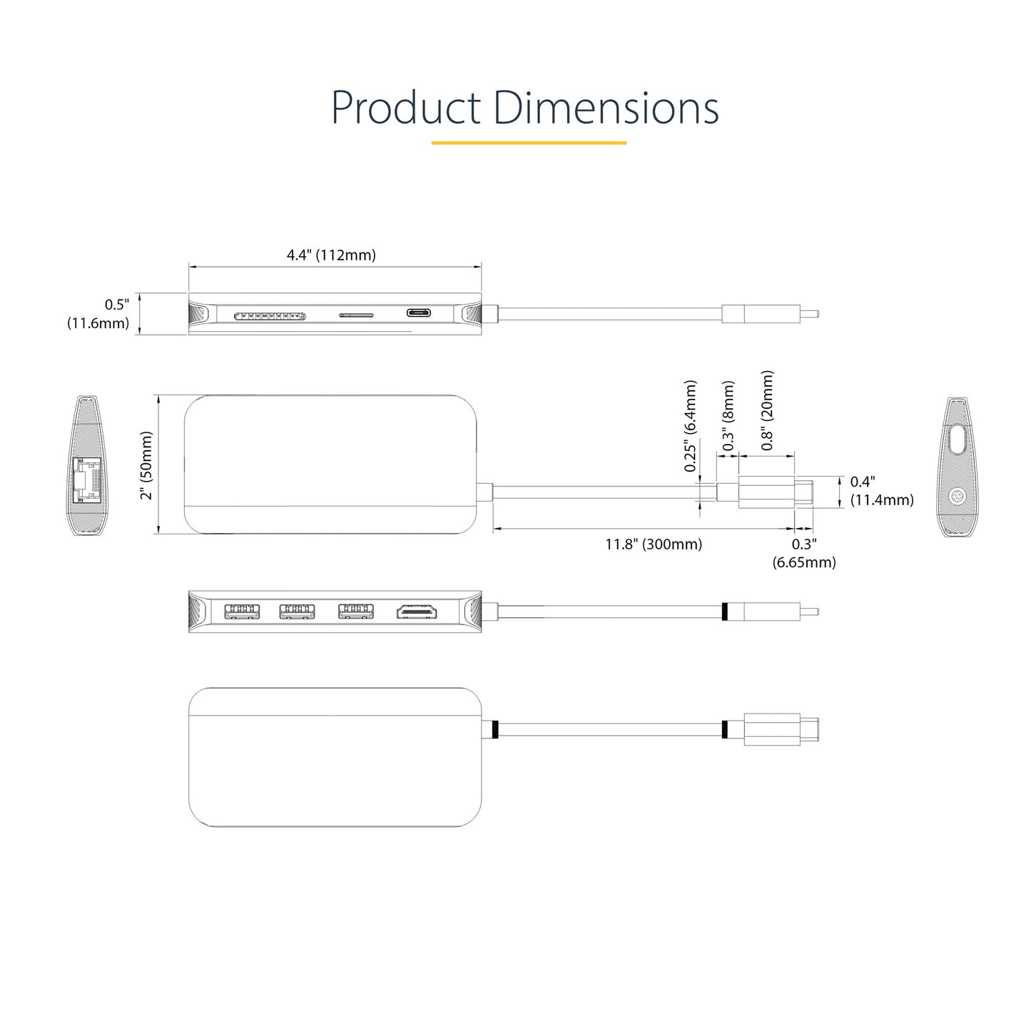 StarTech.com USB C Multiport Adapter 4K 60Hz HDMI Video, 3 Pt 5Gbps USB-A Hub, 100W USB Power Delivery Pass-Through/GbE/SD/MicroSD, 12"/30cm Cable, Travel Laptop Docking Station