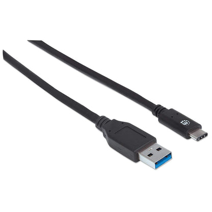 Manhattan USB-C to USB-A Cable, 1m, Male to Male, 10 Gbps (USB 3.2 Gen2 aka USB 3.1), 3A (fast charging), Equivalent to USB31AC1M, SuperSpeed+ USB, Black, Lifetime Warranty, Polybag