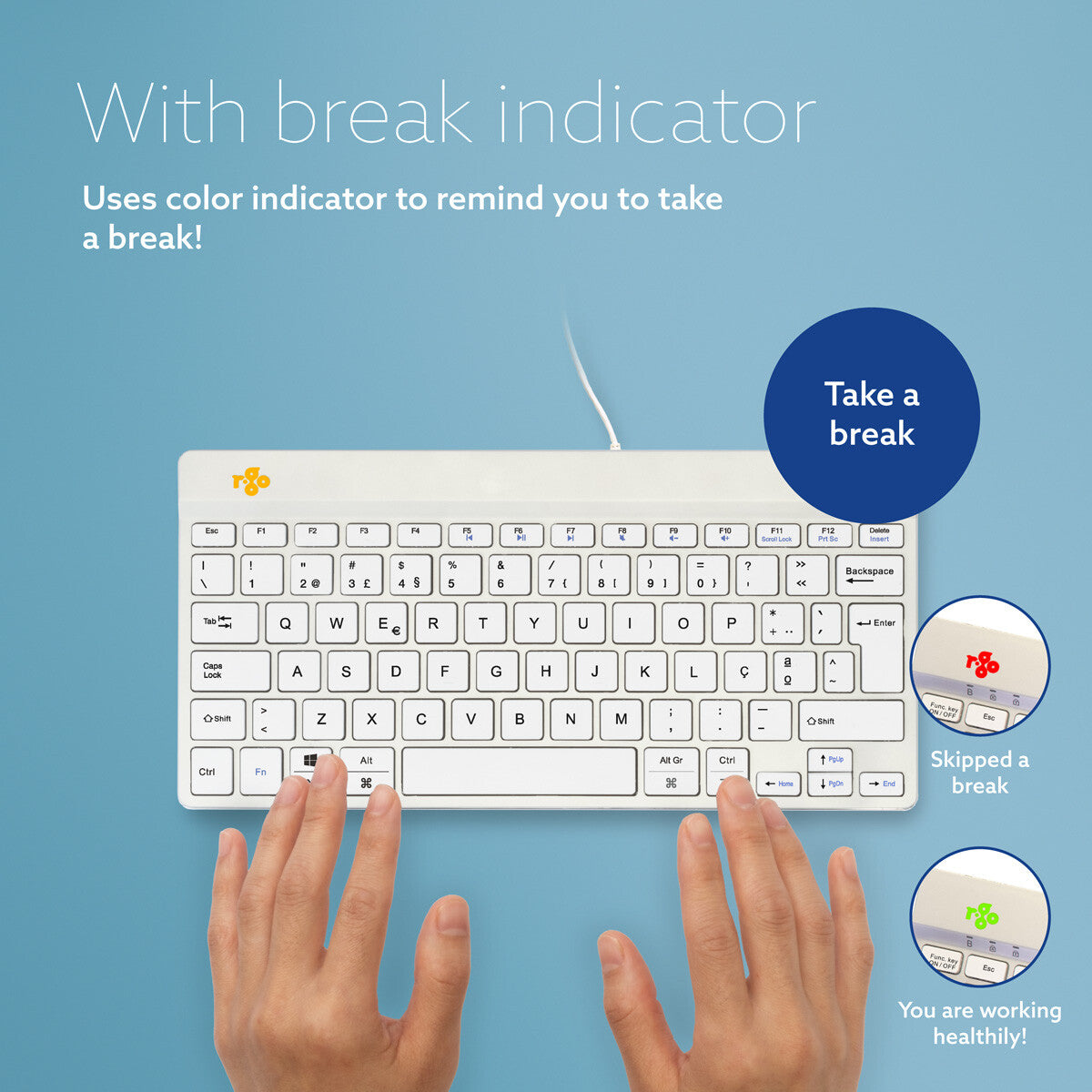 R-Go Tools Ergonomic keyboard R-Go Compact Break, compact keyboard with break software, QWERTY (PT), wired, white