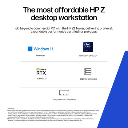 HP Z1 Tower G1i Intel Core Ultra 9 285 32 GB DDR5-SDRAM 1 TB SSD NVIDIA GeForce RTX 5060 Ti Windows 11 Pro Workstation AI Workstation, AI PC Black
