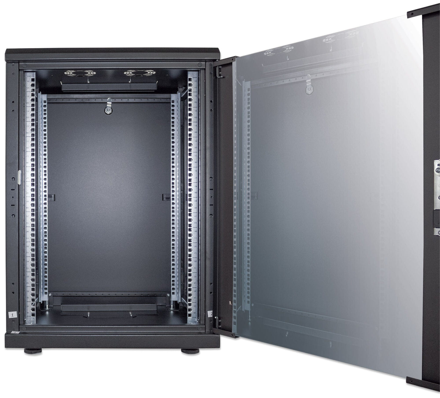 Intellinet 19" Network Cabinet - Free Standing, 16U, 600x600mm (width x depth), Black, Flatpack, Max 1500kg, Multi-Point Door Lock, One Lock Per Side Panel, Usable Depth 123 to 373mm, IP20 rated, Rack, Steel