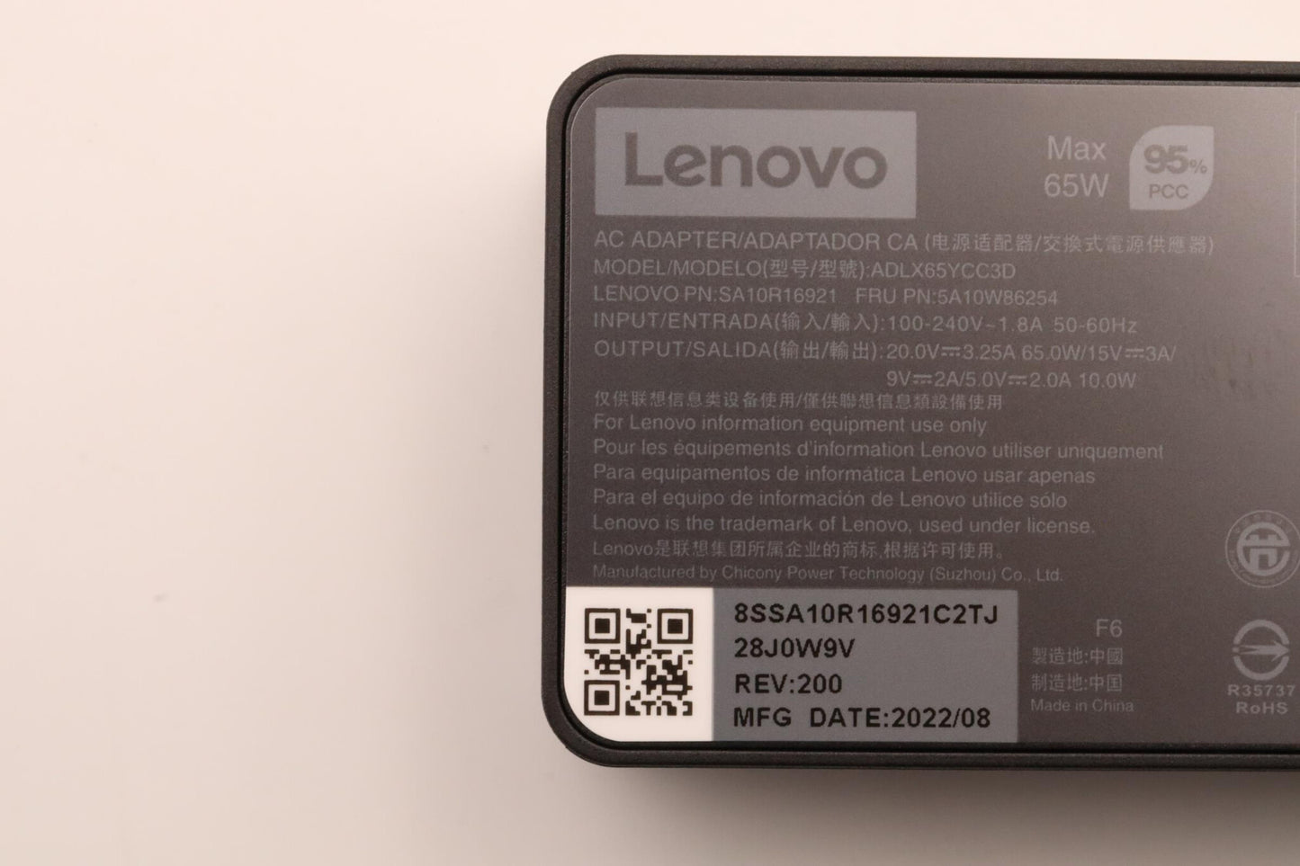 Lenovo 5A10W86254 power adapter/inverter Indoor 65 W Black